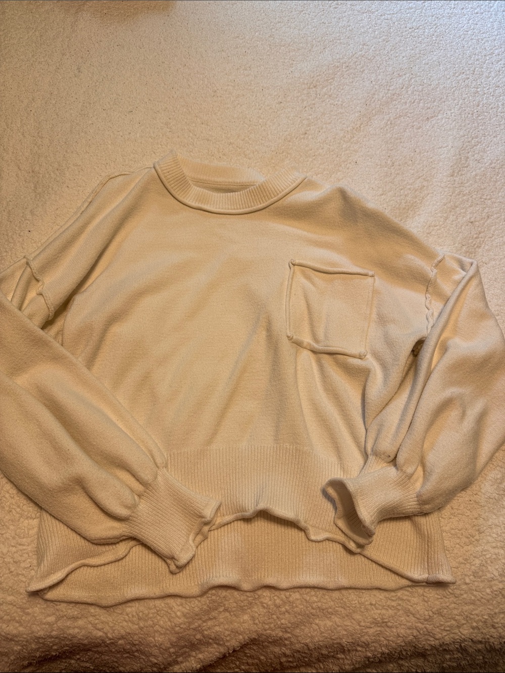 Classic Cream Crewneck Pocket Sweater - Women's